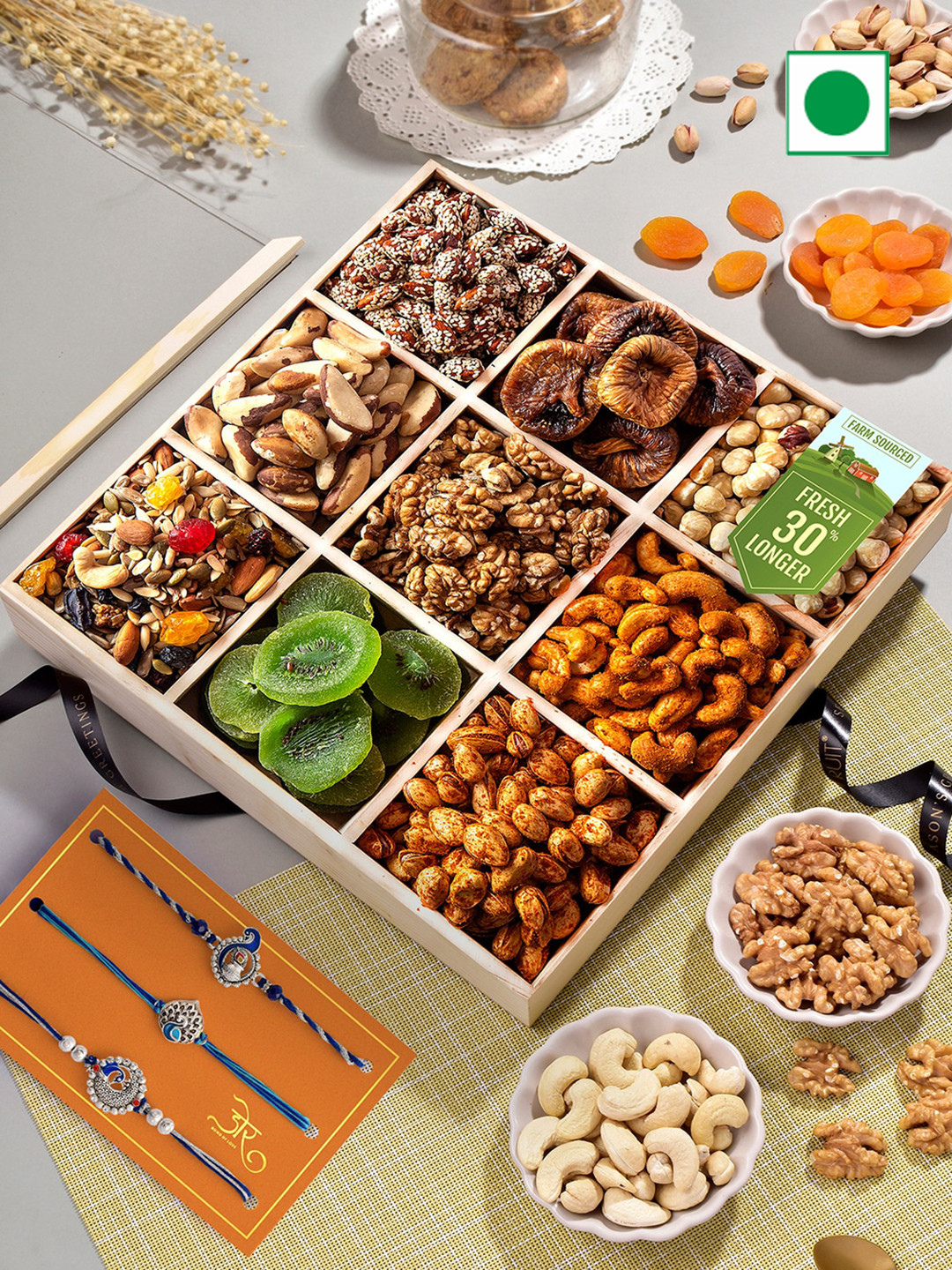 

RawFruit Premium Nut Box with 3 Rakhis, Blue