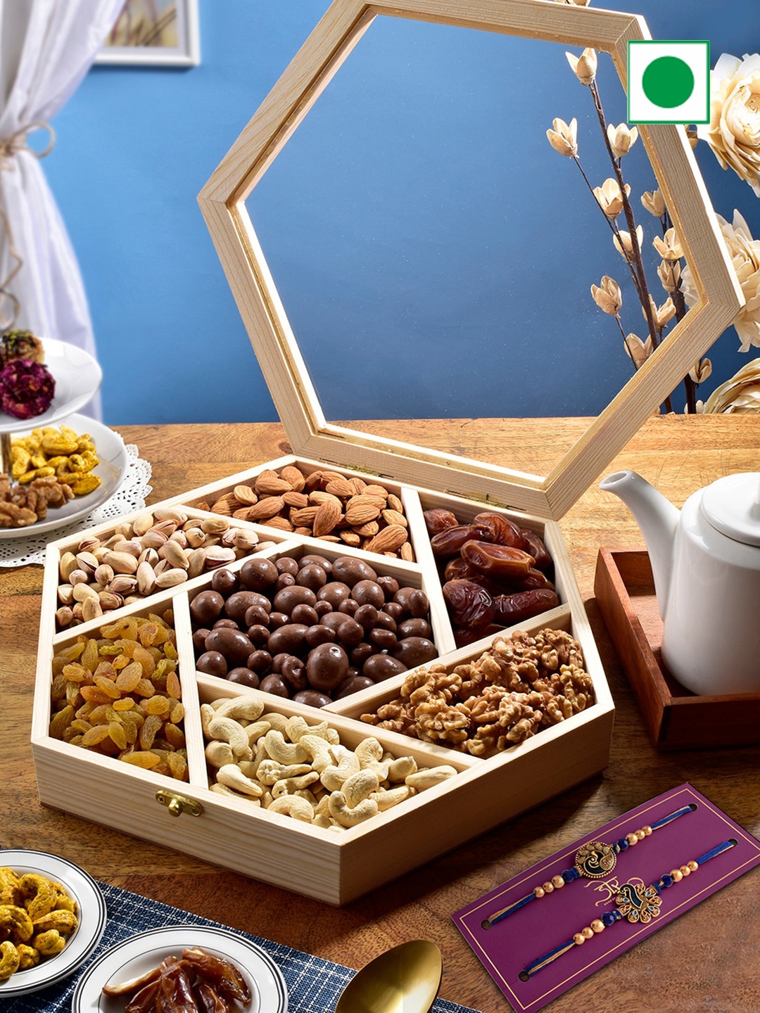 

RawFruit Royal Delight Hamper with 2 Rakhi, Cream
