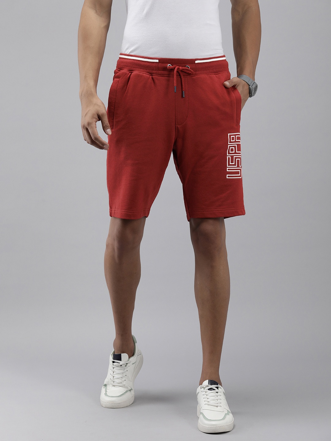 

U.S. Polo Assn. Denim Co. Men Brand Logo Printed Shorts, Maroon