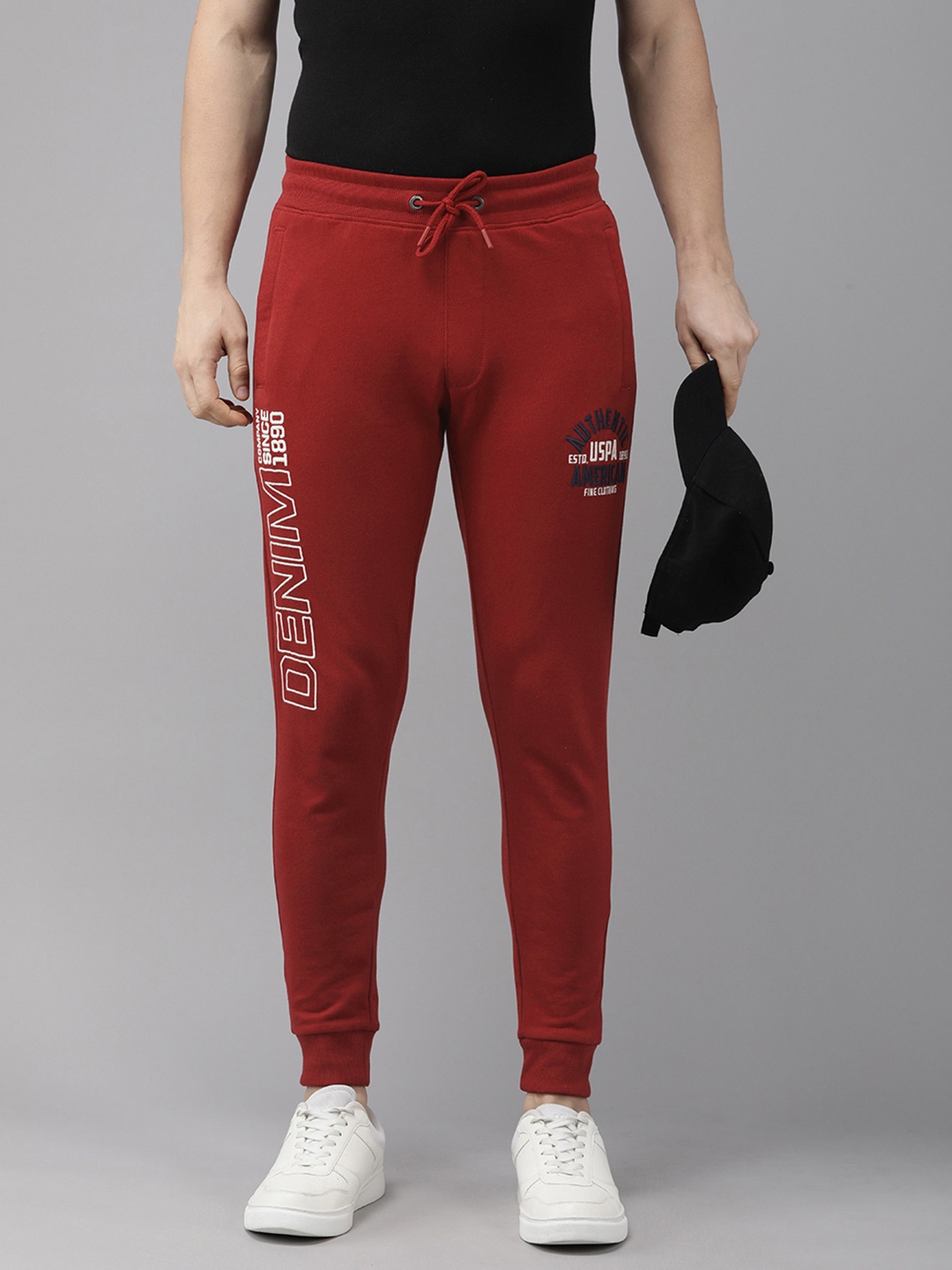 

U.S. Polo Assn. Denim Co. Men Brand Logo Embroidered Mid-Rise Joggers, Maroon