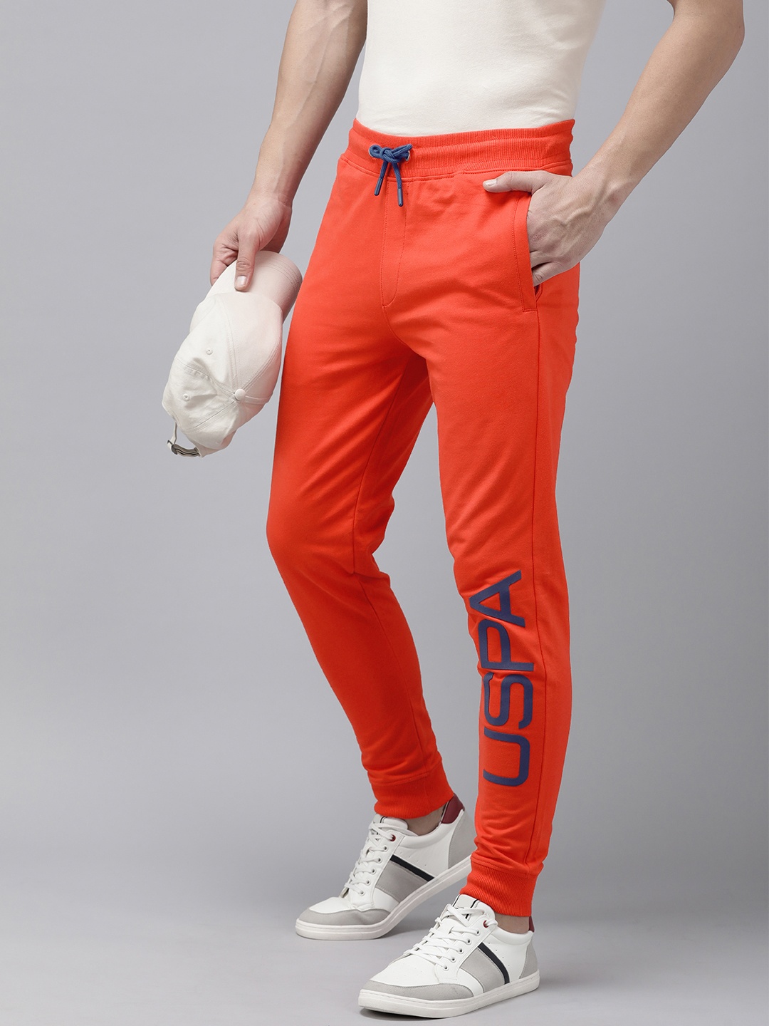 

U.S. Polo Assn. Denim Co. Men Brand Logo Printed Mid-Rise Pure Cotton Joggers, Red