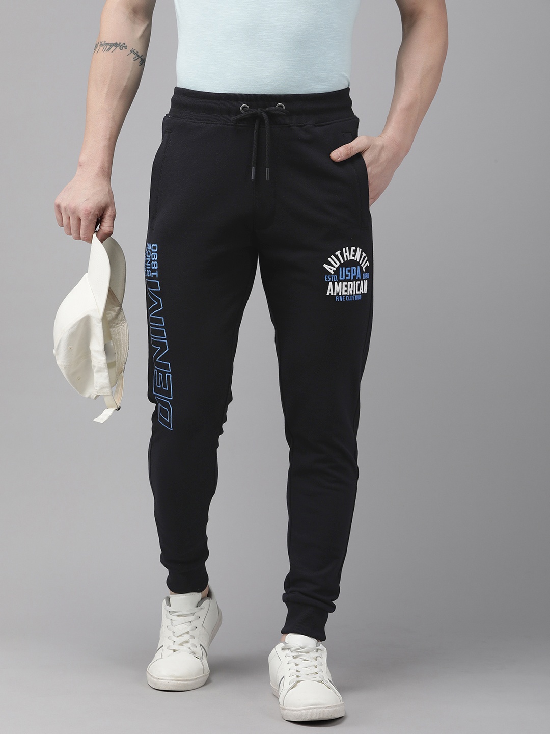 

U.S. Polo Assn. Denim Co. Men Brand Logo Embroidered Mid-Rise Joggers, Black