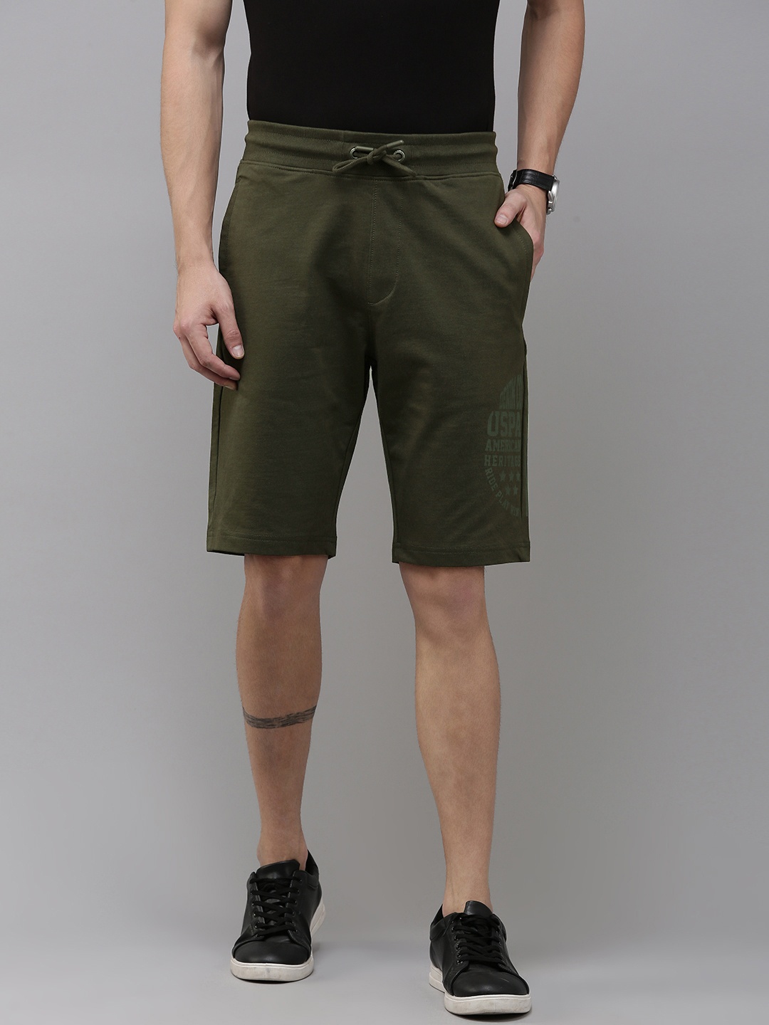 

U.S. Polo Assn. Denim Co. Men Typography Printed Shorts, Olive