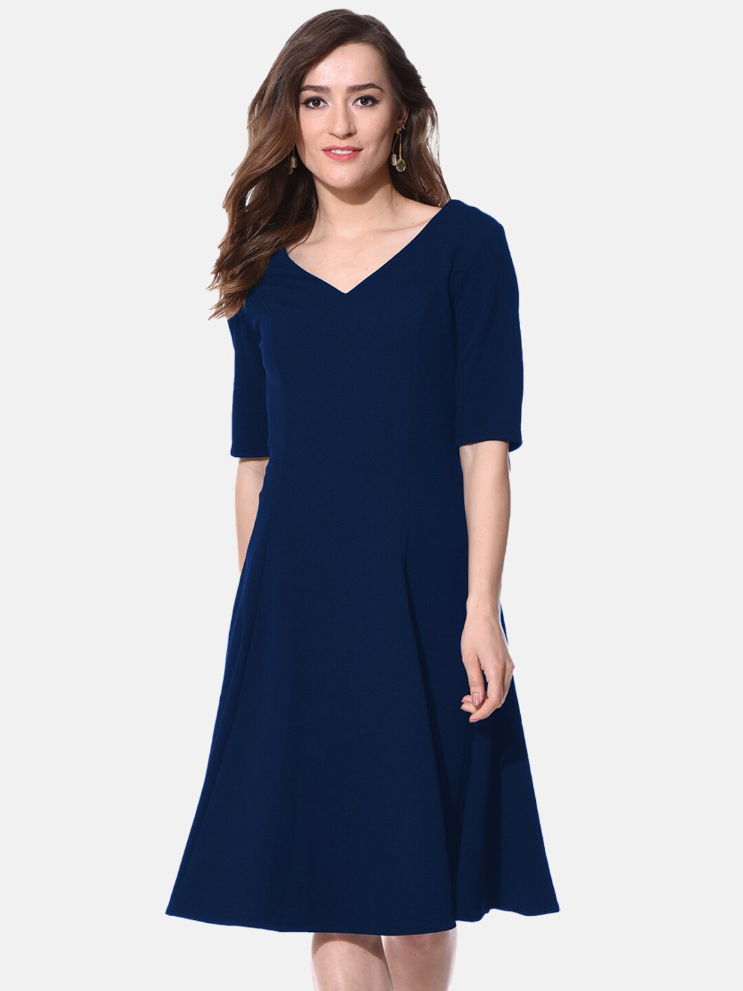 

AARA V-Neck A-Line Dress, Navy blue