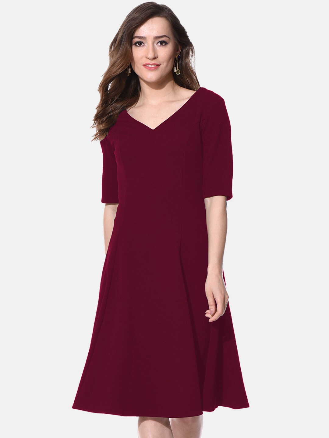 

AARA V-Neck A-Line Dress, Maroon