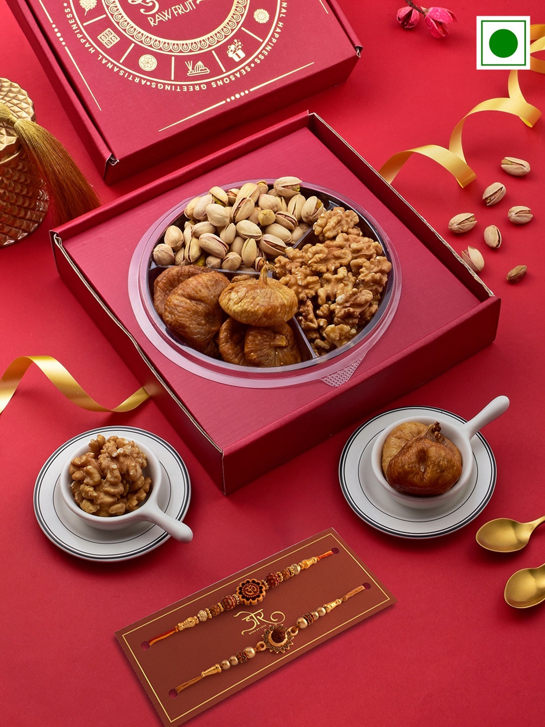 

RawFruit Pista Walnut And Figs With 2 Rakhis, Red