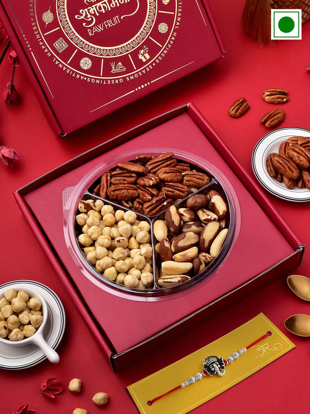 

RawFruit BrazilNut And Pecans With Rakhi, Red