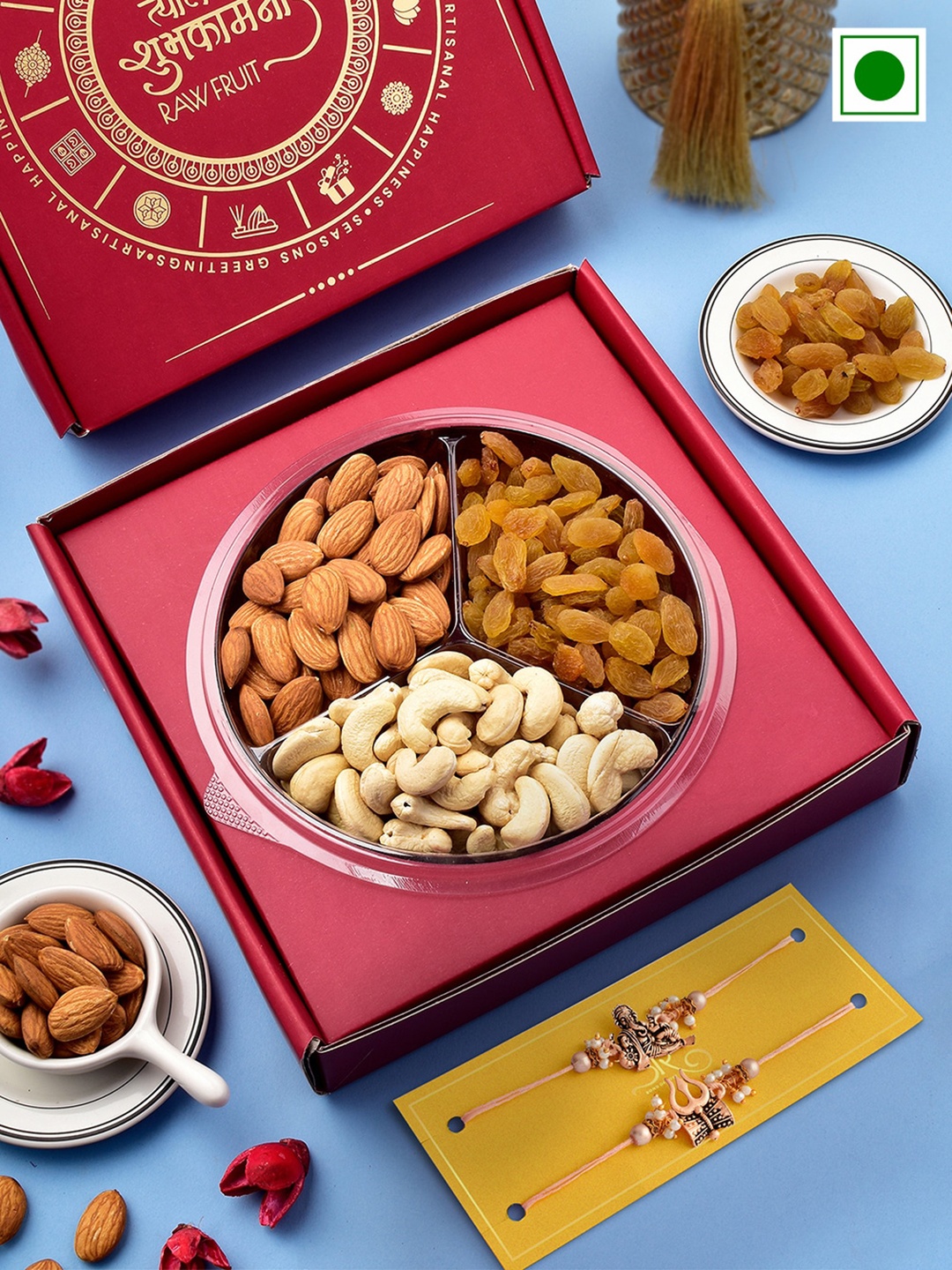 

RawFruit Dryfruit With 2 Rakhi, Red