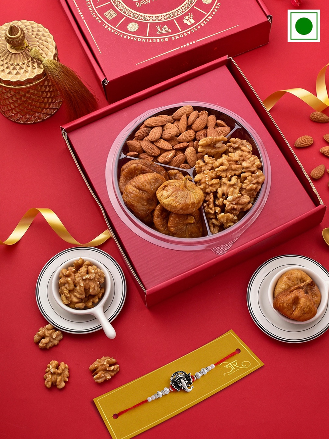 

RawFruit Dry Fruit with 2 Bhai Bhabhi Rakhi, Red