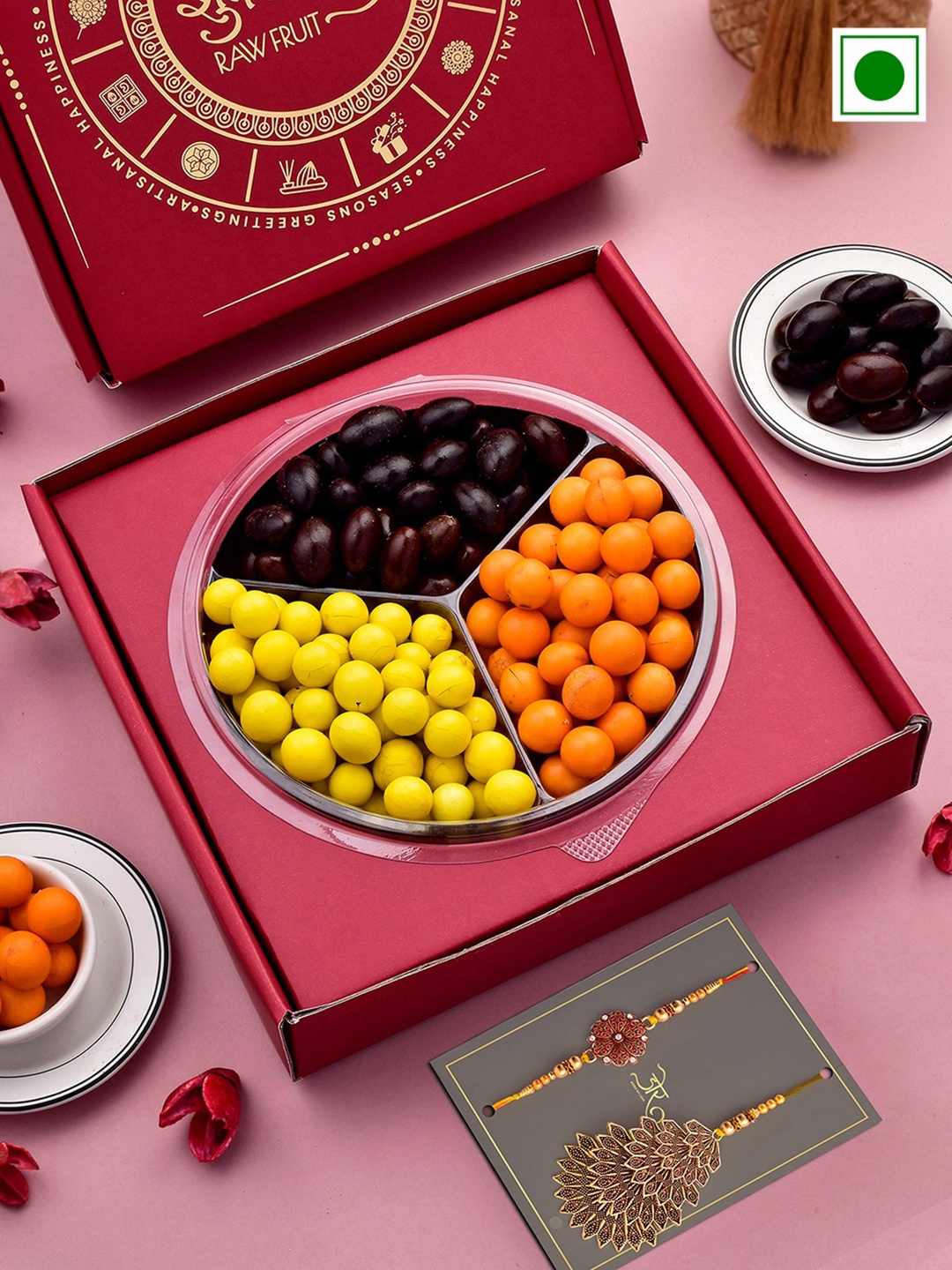 

RawFruit Chocolate Almond With Bhai Bhabhi Rakhi, Red