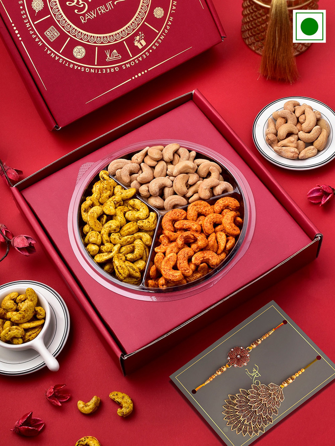 

RawFruit Roasted Cashews With Bhai Bhabhi Rakhi-100 gms Each, Red