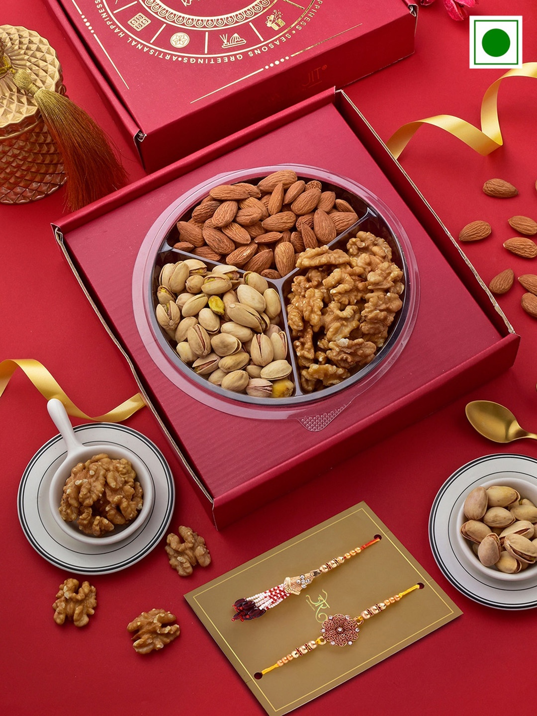 

RawFruit Dryfruit With 2 Rakhi, Red