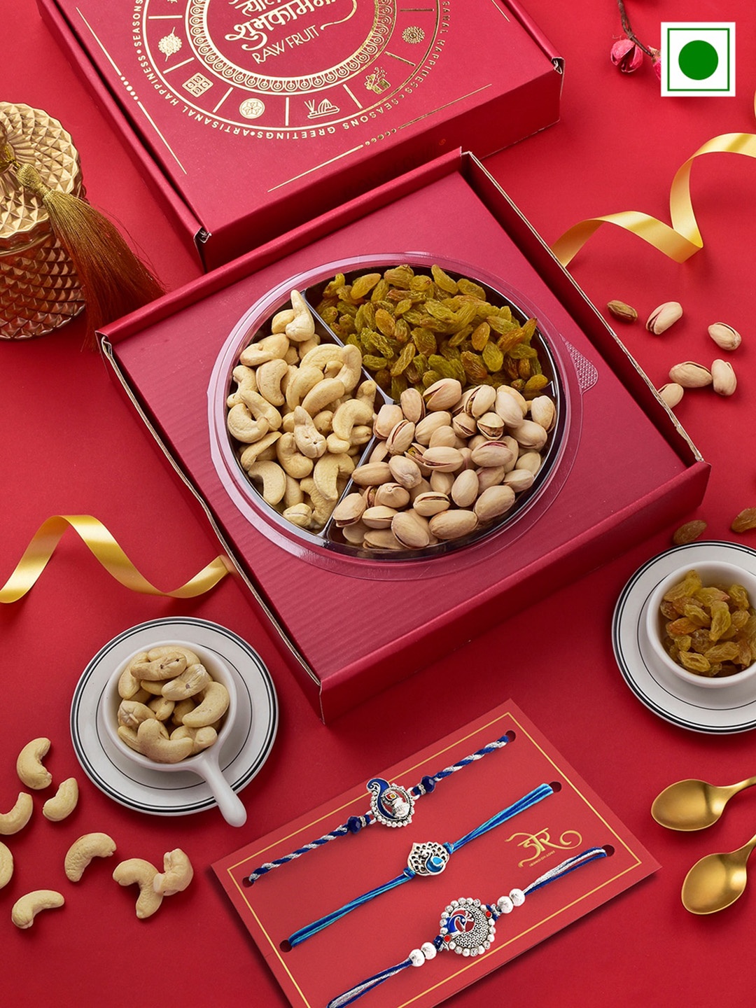 

RawFruit Cashew Pista Raisins With 2 Rakhis, Blue