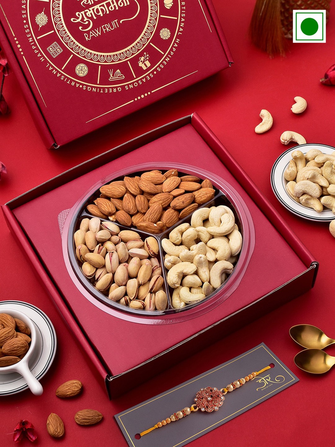 

RawFruit Cashew Almond Pista With Rakhi-100gms Each, Red