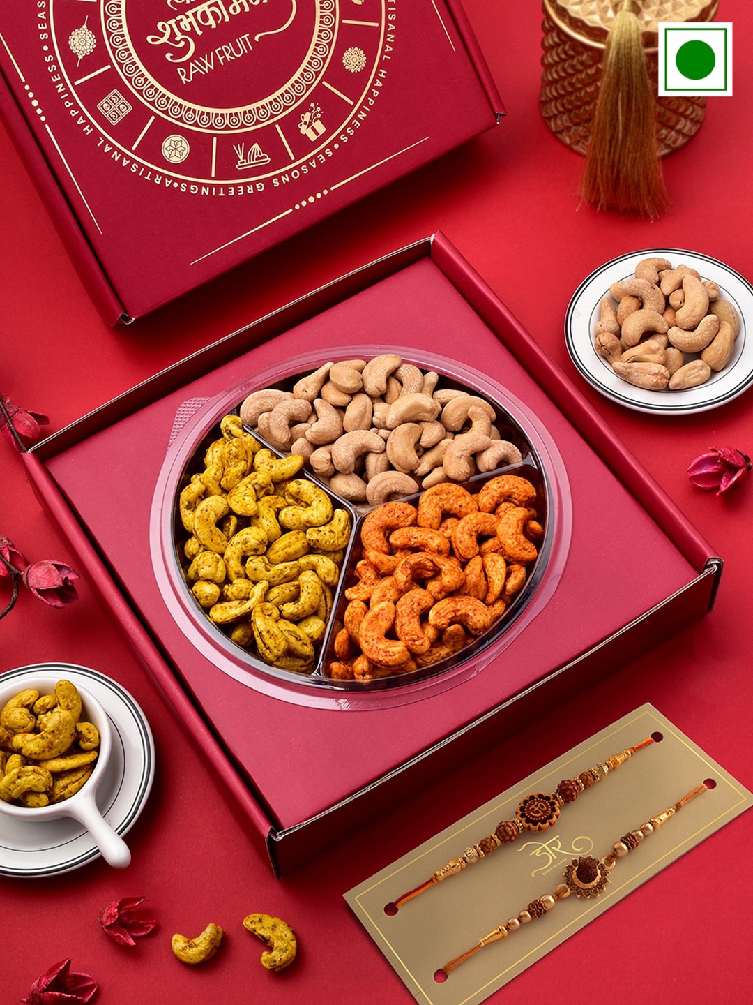 

RawFruit Roasted Cashews With 3 Rakhi 300g, Red