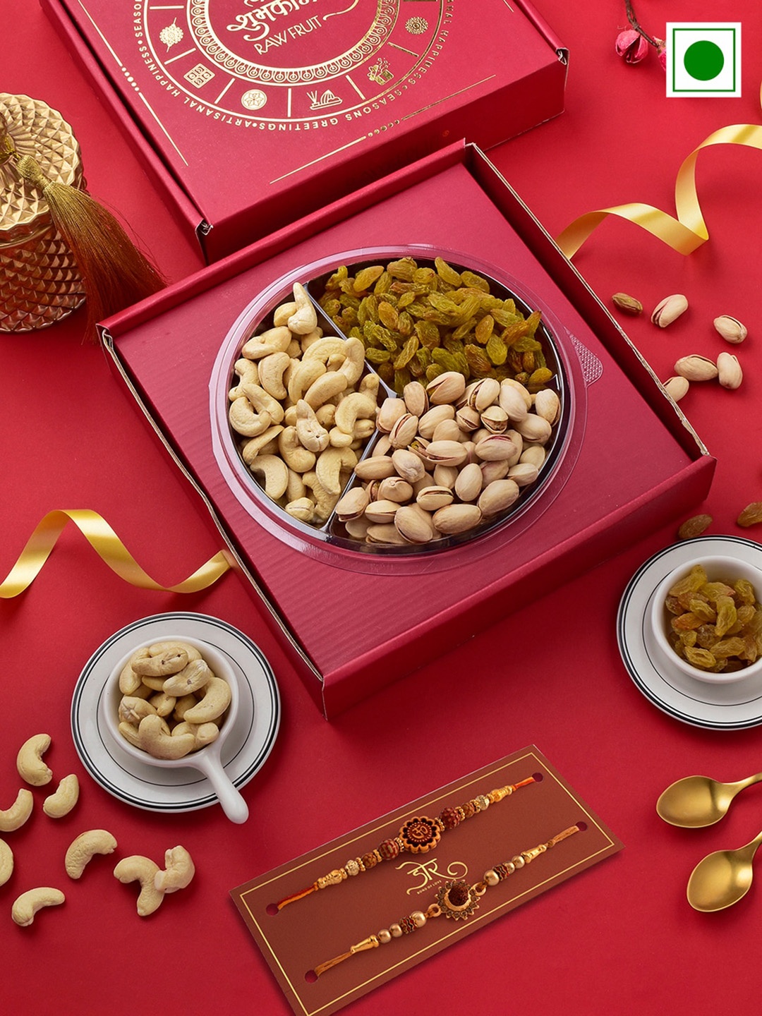 

RawFruit Cashew Pista And Raisins With 2 Rakhis, Red