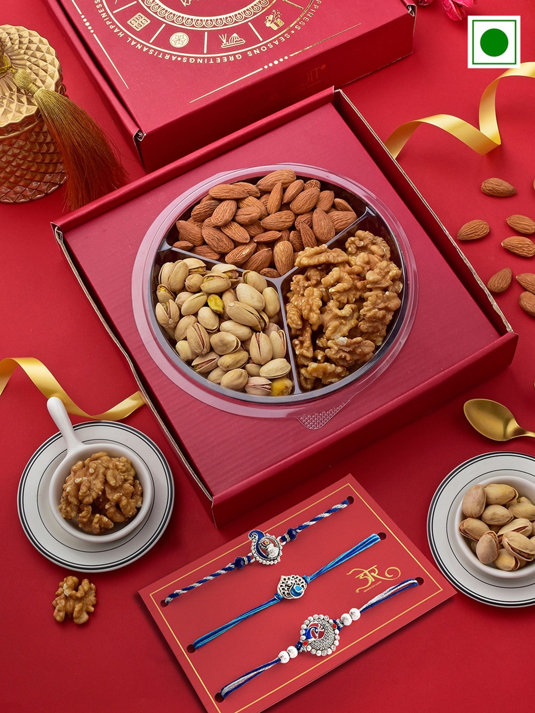 

RawFruit Almond Pista Walnut With 3 Rakhi, Blue
