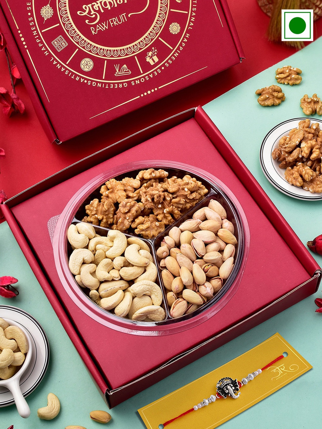 

RawFruit Cashew Pista Walnut With Rakhi, Silver
