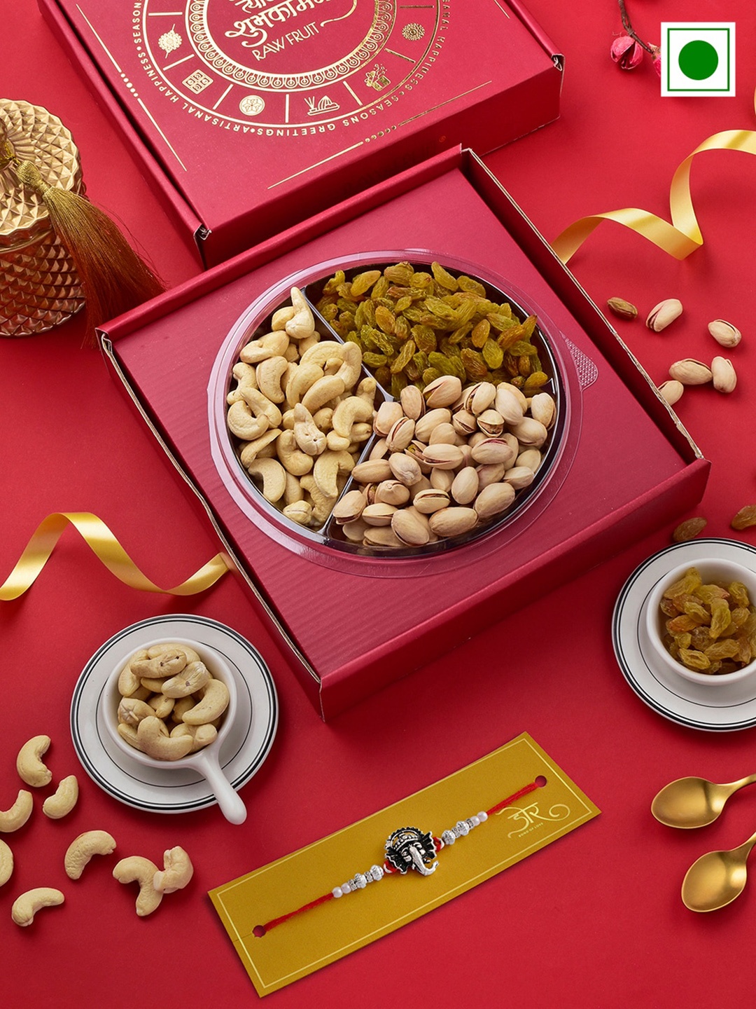 

RawFruit Cashew Pista Raisins With Rakhi- 100gms Each, Red