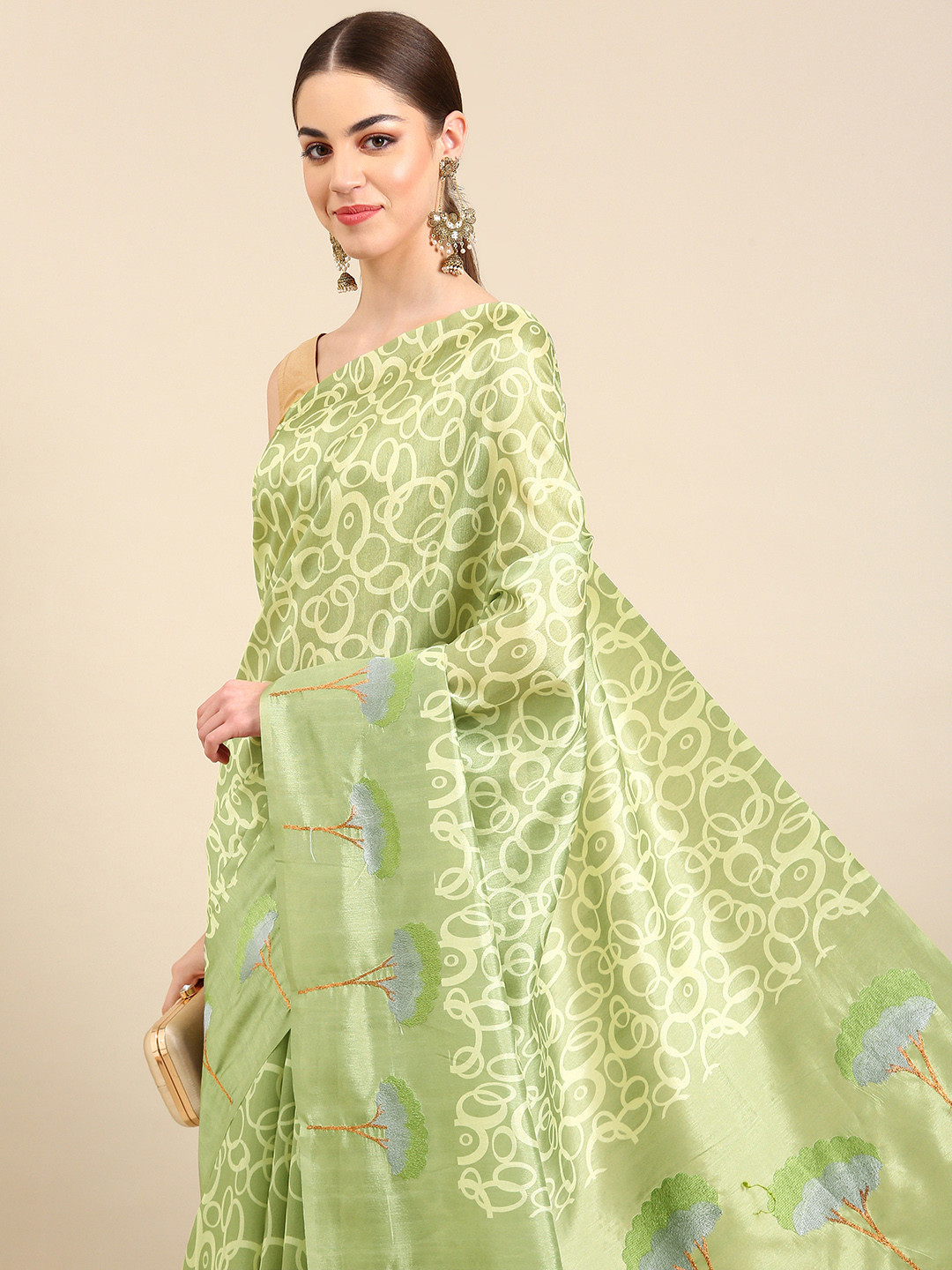 

Kalyan Silks Abstract Printed Pure Silk Saree, Green