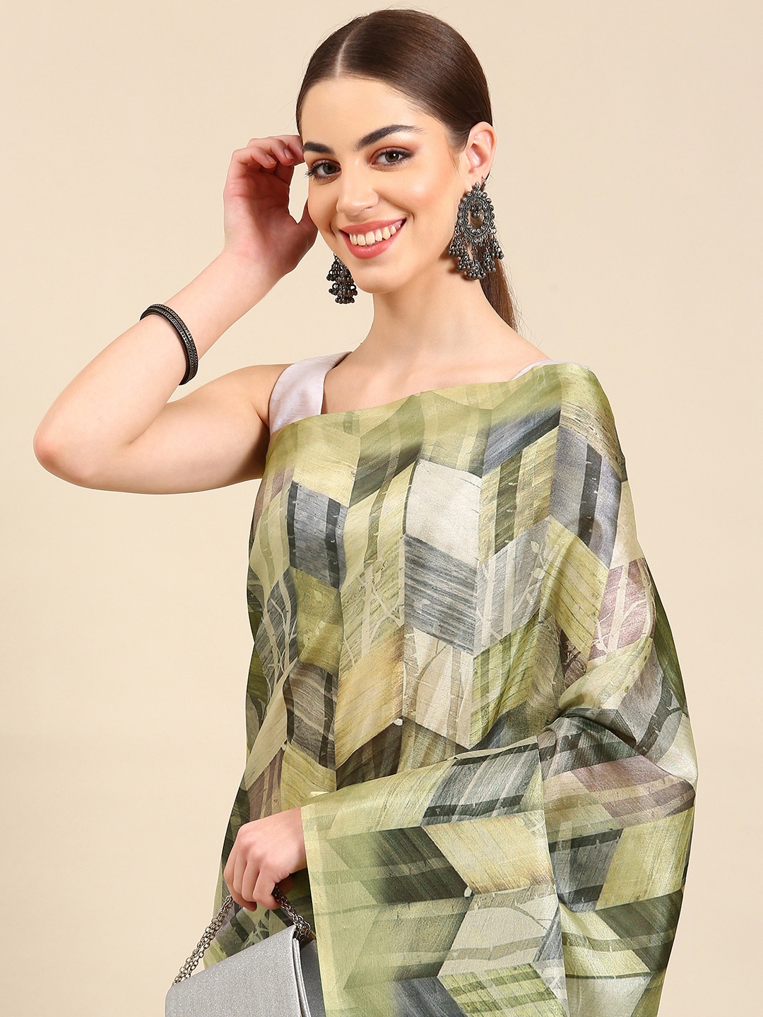 

Kalyan Silks Abstract Printed Pure Silk Saree, Green