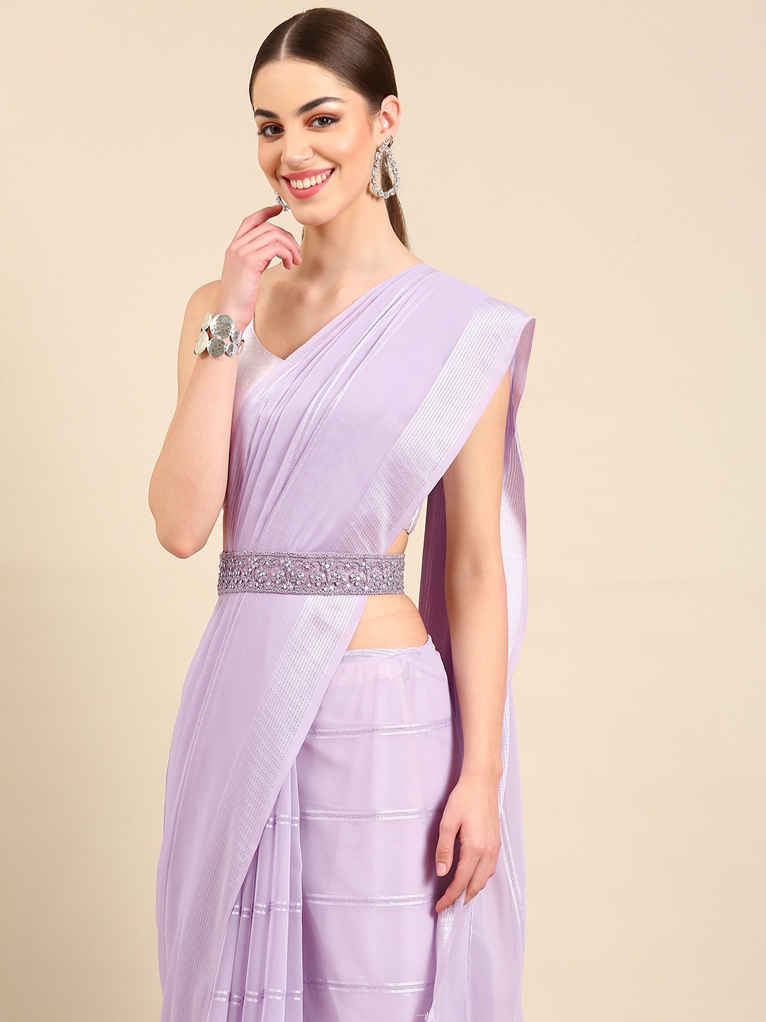 

Kalyan Silks Striped Organza Saree, Lavender