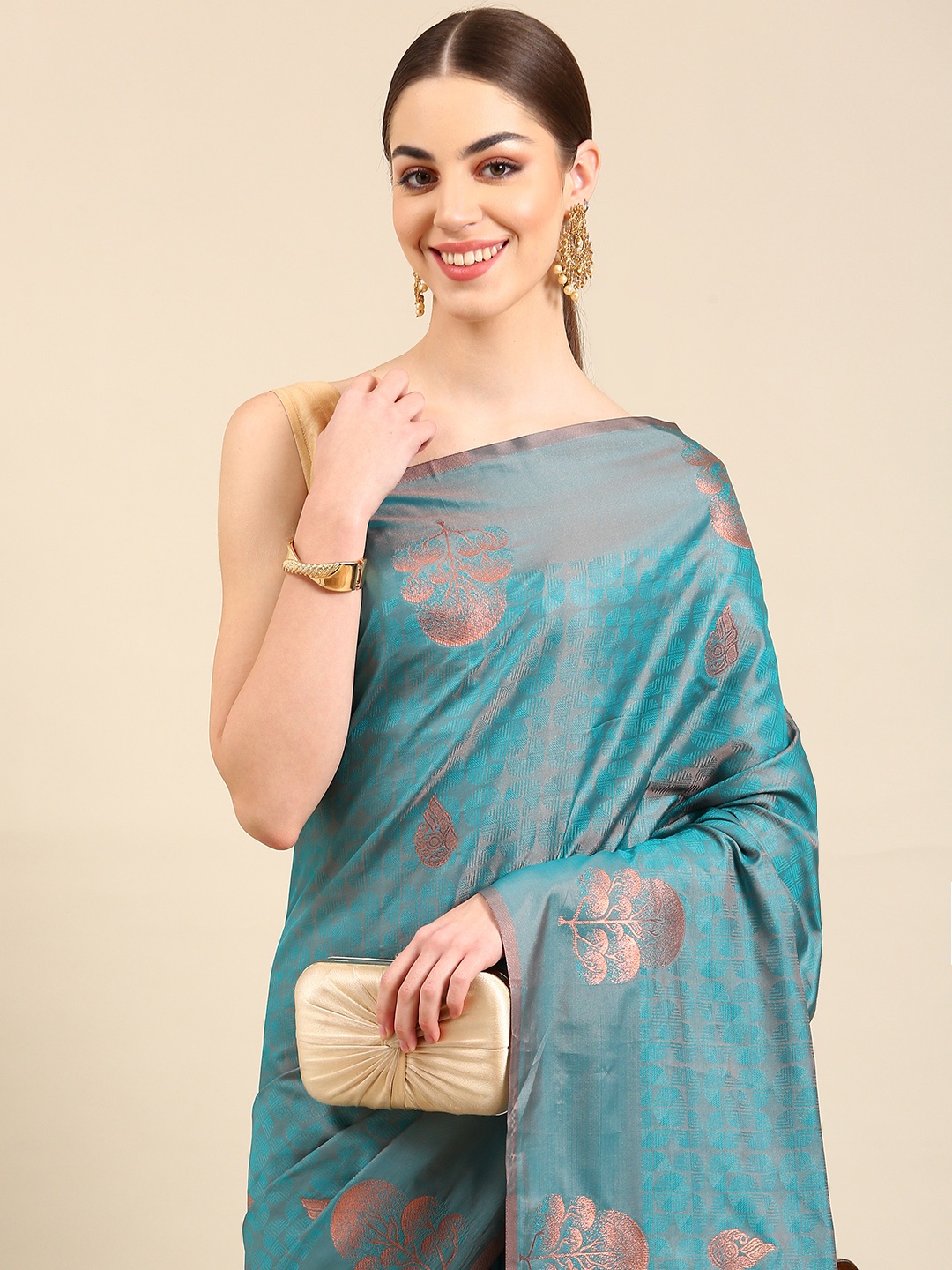 

Kalyan Silks Ethnic Motifs Woven Design Zari Pure Silk Saree, Green