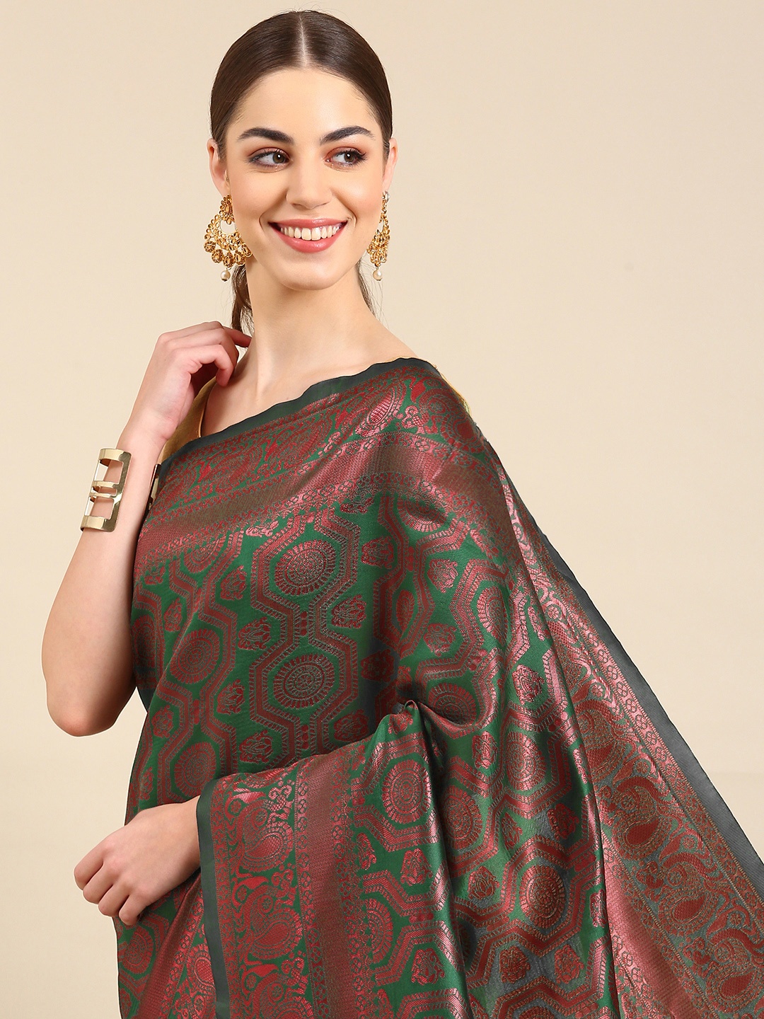 

Kalyan Silks Ethnic Motifs Zari Pure Silk Saree, Green