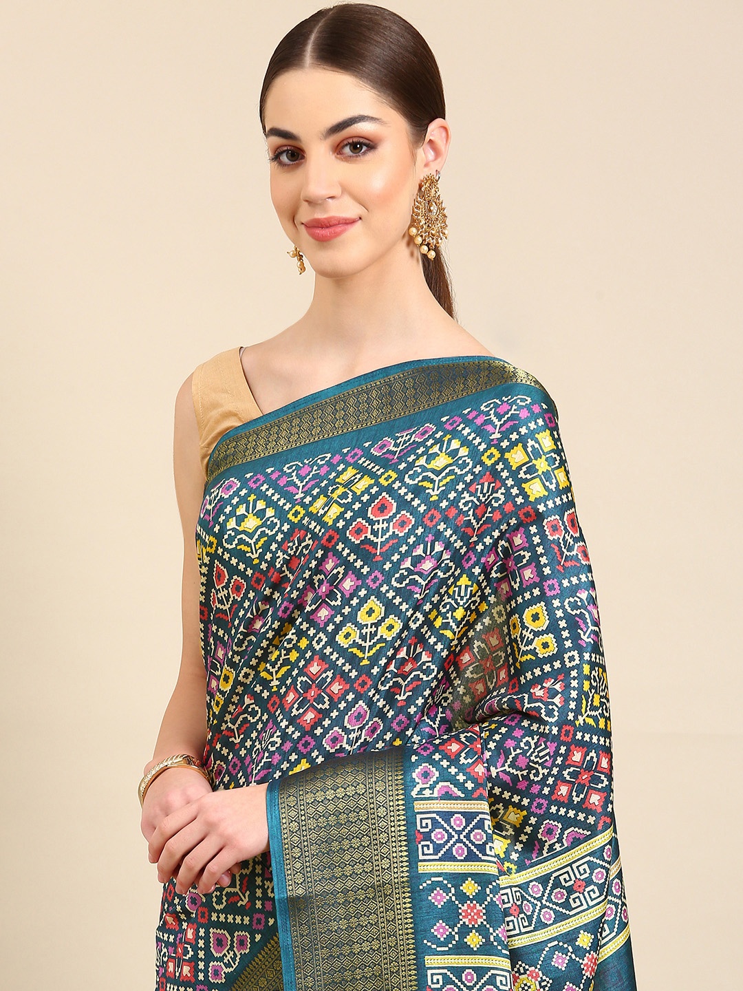 

Kalyan Silks Ethnic Motifs Printed Zari Saree, Blue