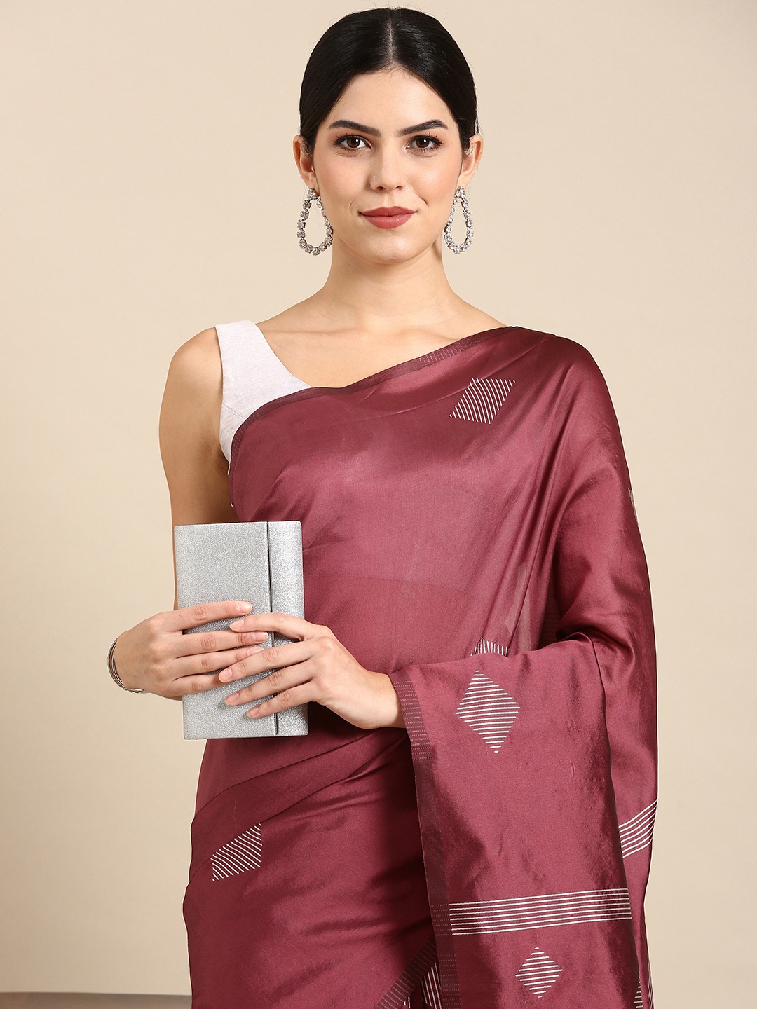 

Kalyan Silks Geometric Printed Pure Silk Saree, Pink