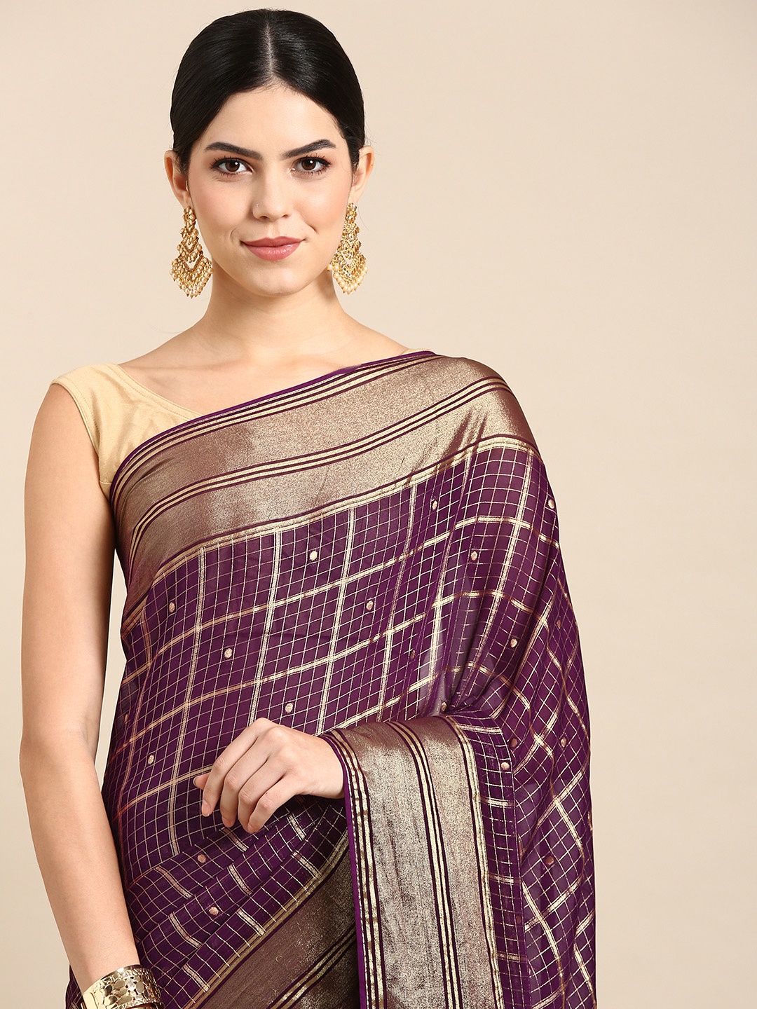 

Kalyan Silks Checked Zari Pure Georgette Saree, Violet