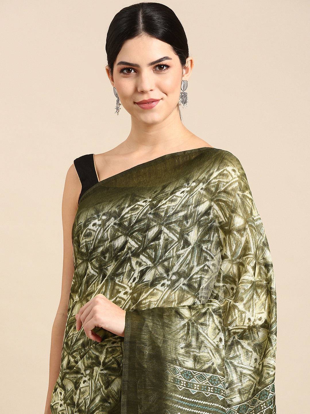 

Kalyan Silks Abstract Printed Jute Silk Saree, Green