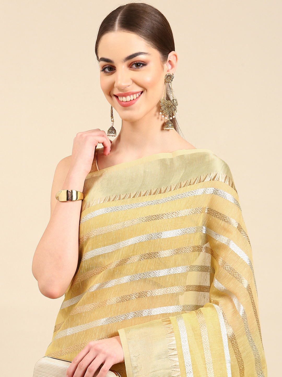 

Kalyan Silks Striped Zari Pure Cotton Saree, Yellow