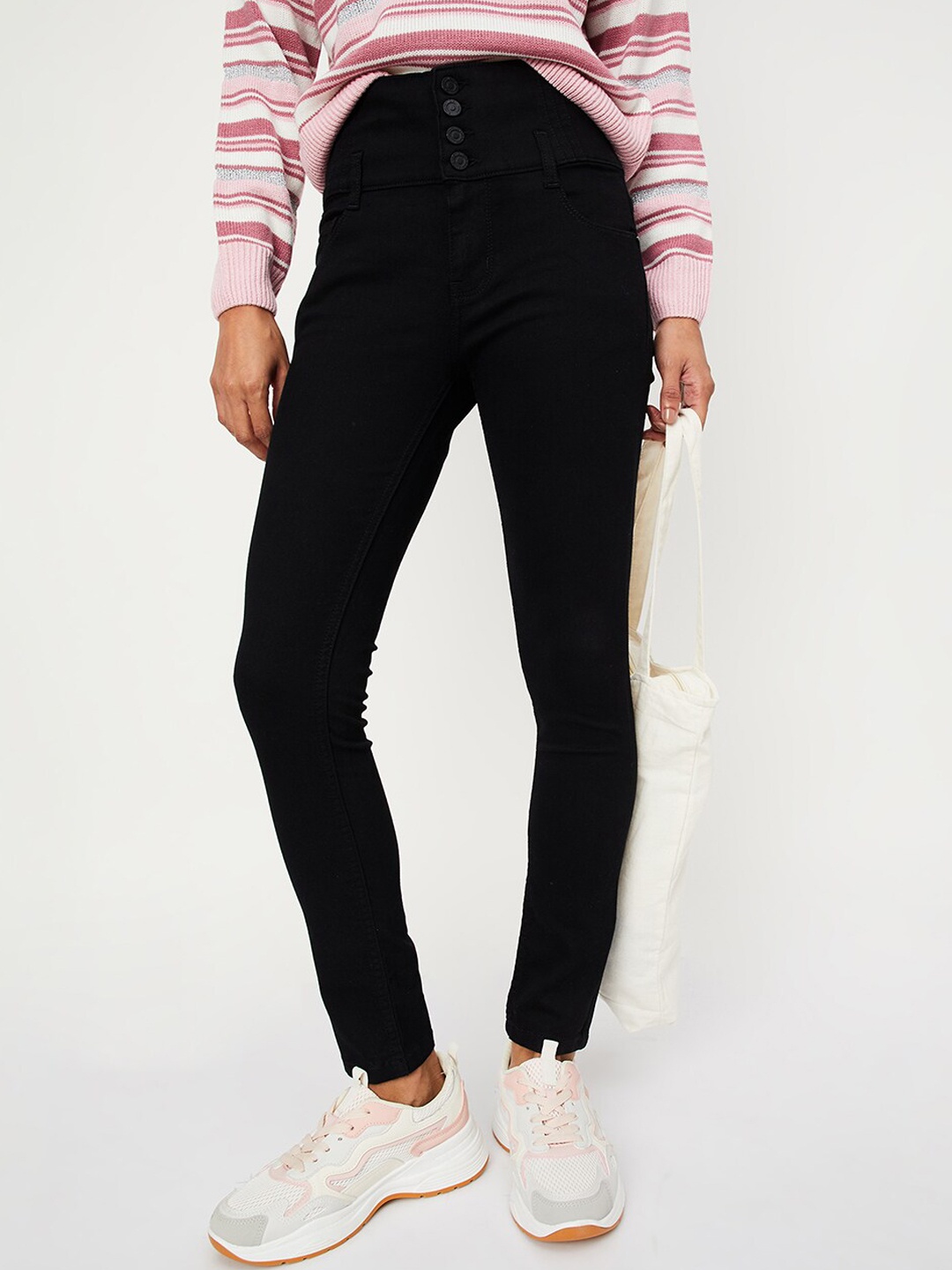 

max Women Mid-Rise Jeans, Black