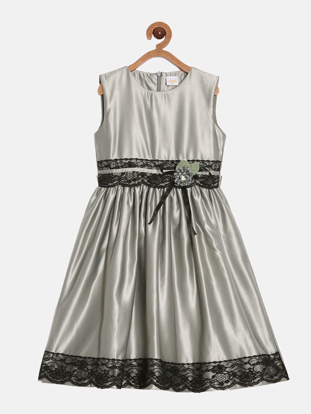 

Aomi Girls Corsage Detailed Round Neck Sleeveless Fit & Flare Dress, Grey