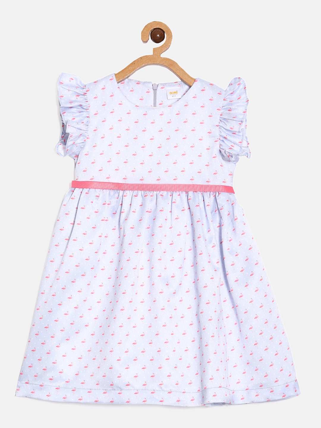 

Aomi Girls Conversational Printed Flutter Sleeve Fit & Flare Dress, Blue