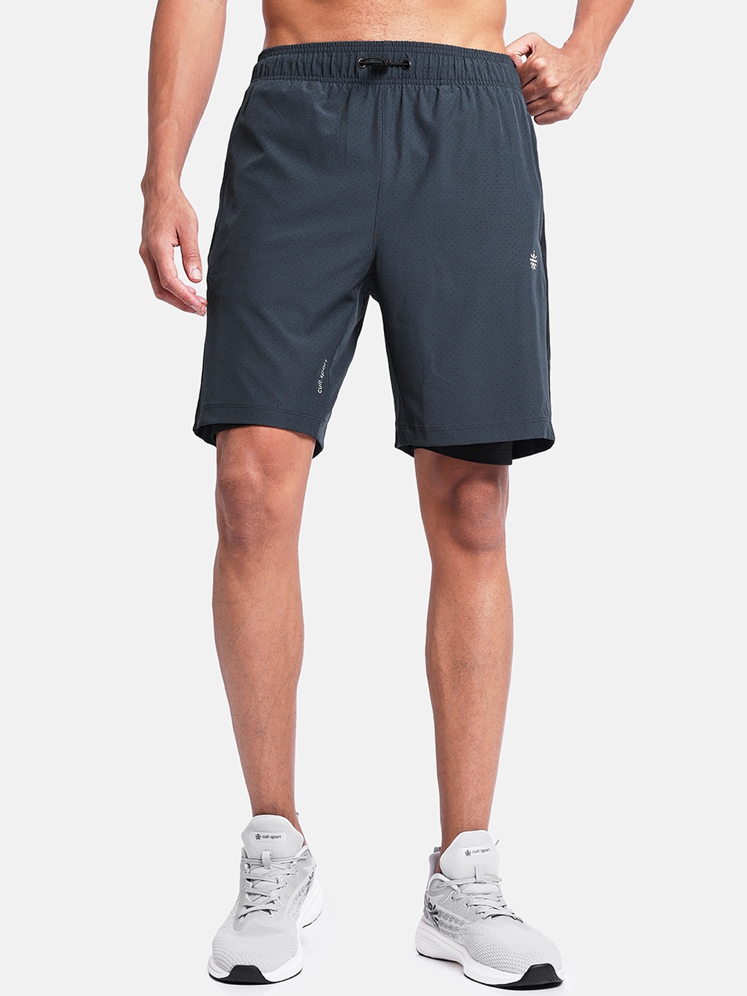 

Cultsport Men Mid-Rise Flydry Running Shorts With Inner Tights, Navy blue