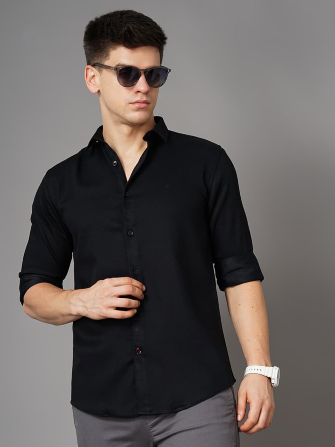 PAUL STREET Standard Slim Fit Opaque Casual Shirt, Black