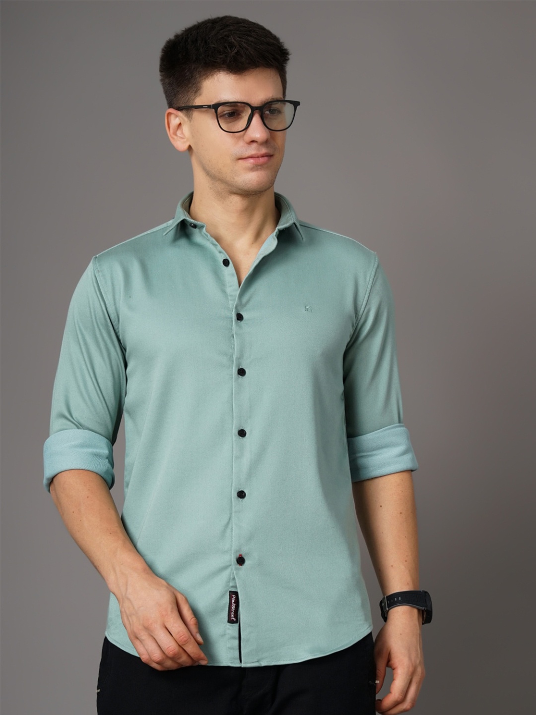 PAUL STREET Standard Slim Fit Opaque Casual Shirt, Green