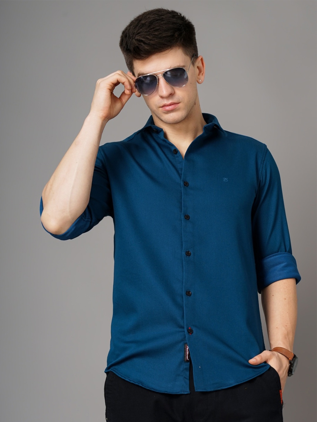 

PAUL STREET Standard Slim Fit Opaque Casual Shirt, Blue