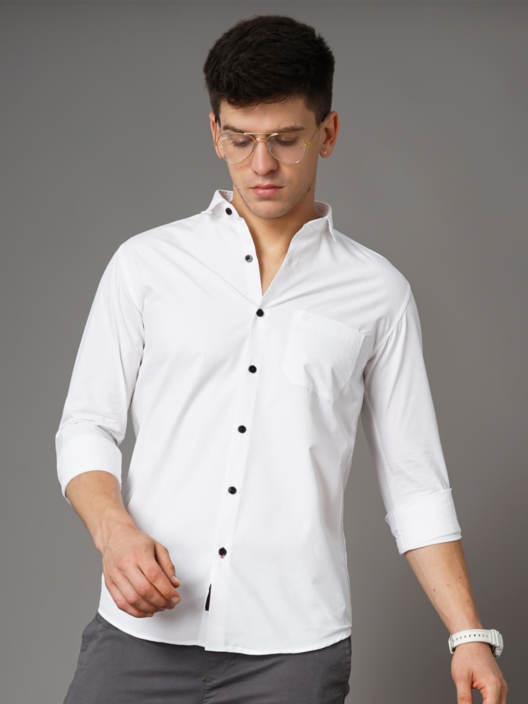 

PAUL STREET Standard Slim Fit Opaque Casual Shirt, White