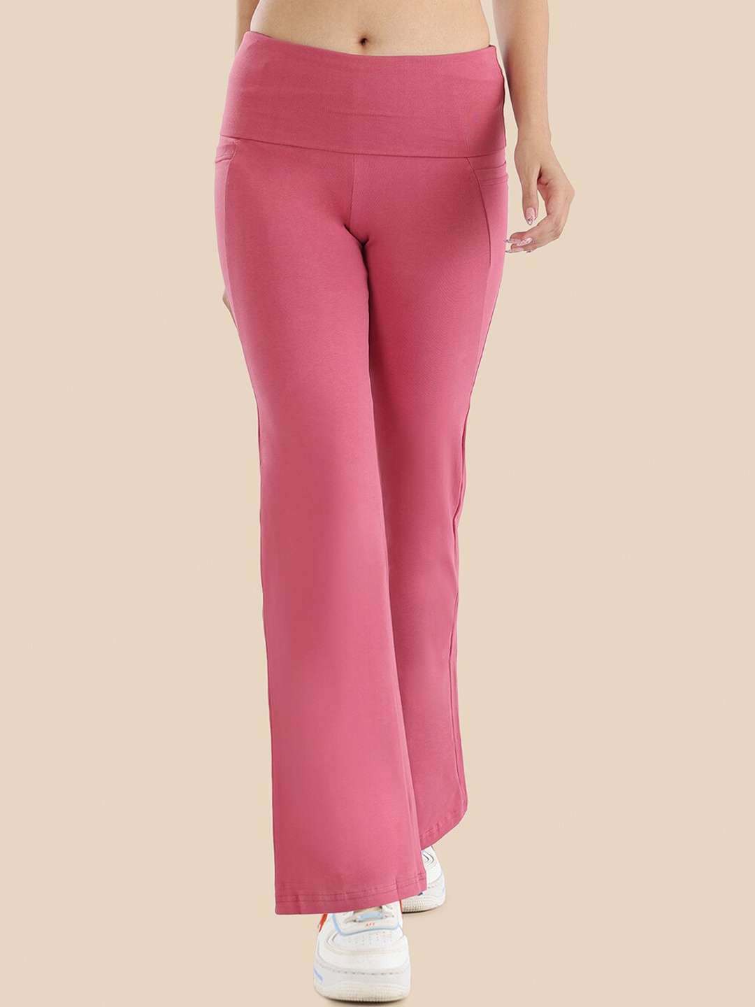 

Nite Flite Women Mid Rise Cotton Yoga Track Pants, Pink