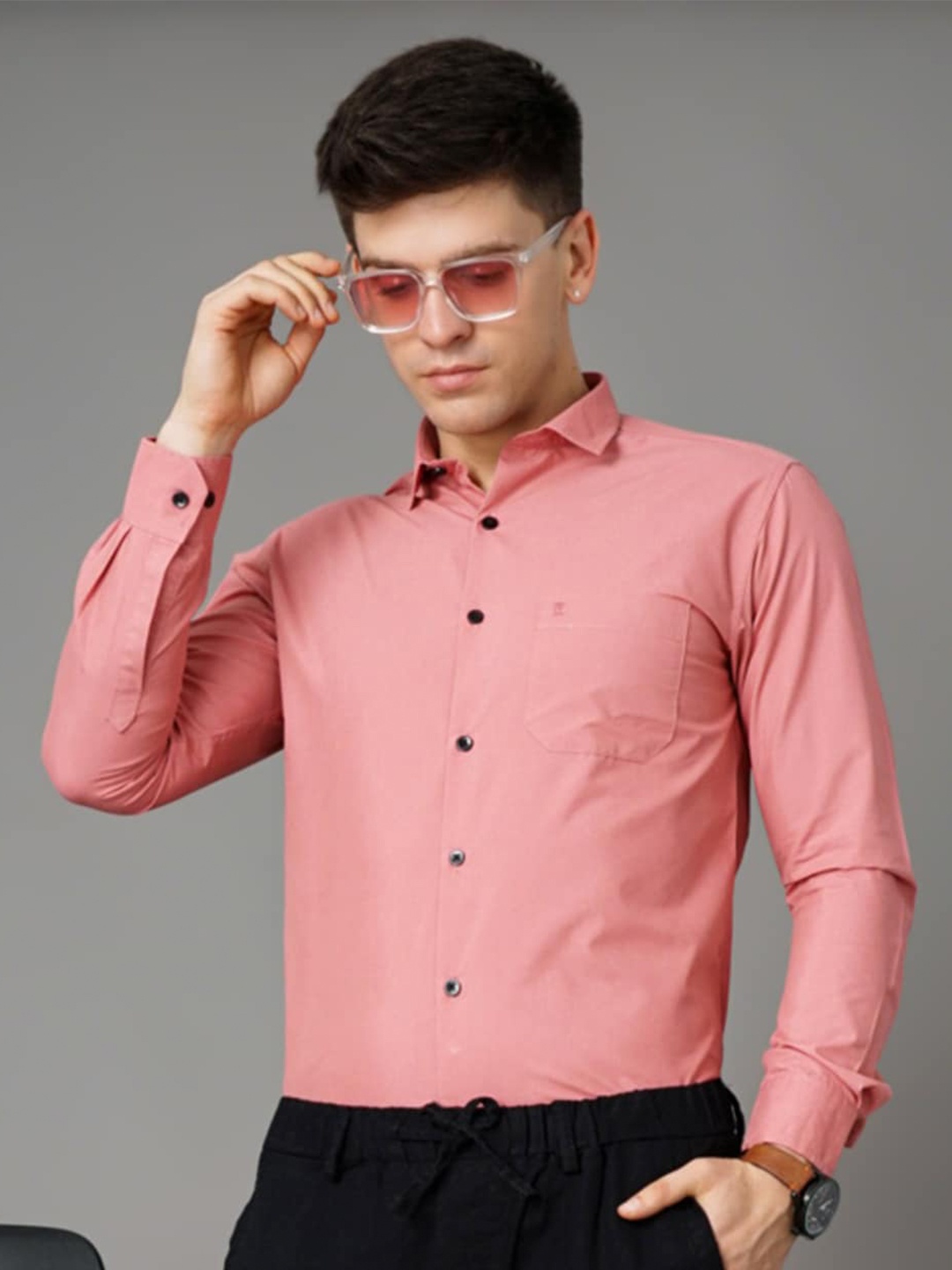 

PAUL STREET Standard Slim Fit Opaque Casual Shirt, Pink