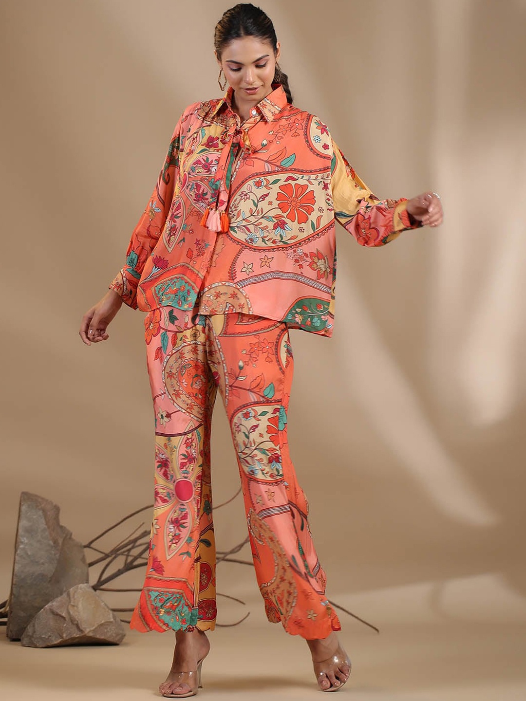 

Meena Bazaar Printed Shirt With Trousers, Peach