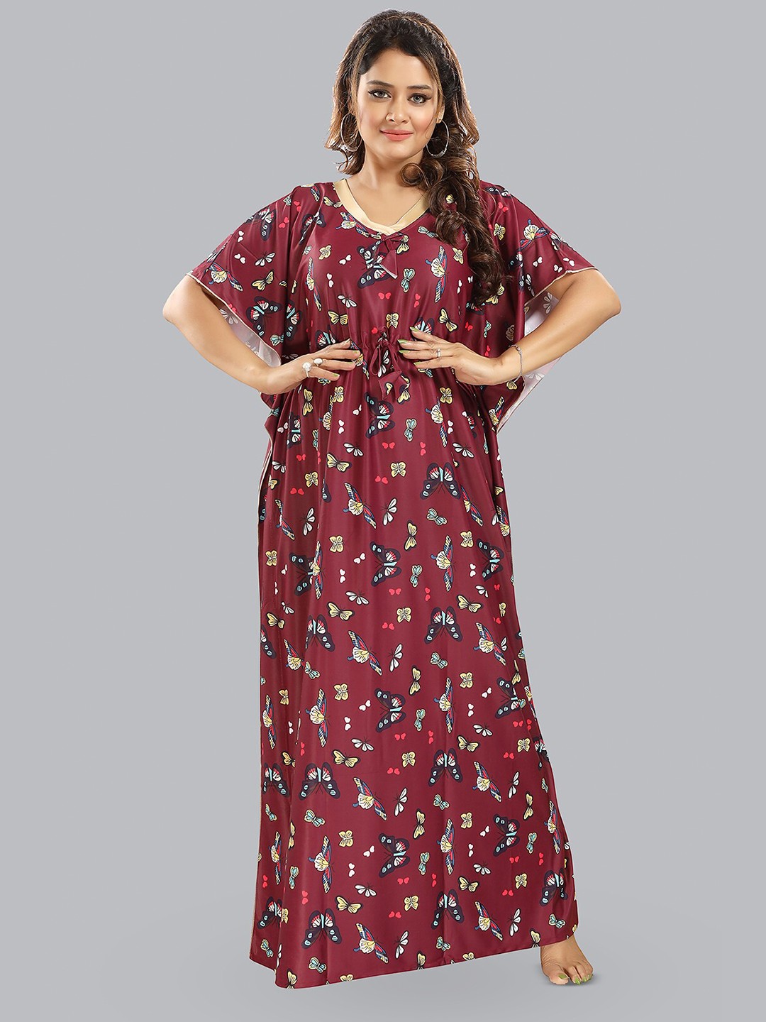 

FOMTI Printed Maxi Nightdress, Maroon