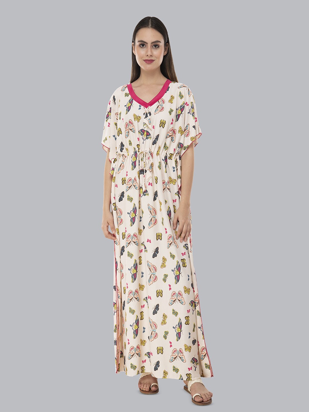 FOMTI Printed Maxi Nightdress, Beige