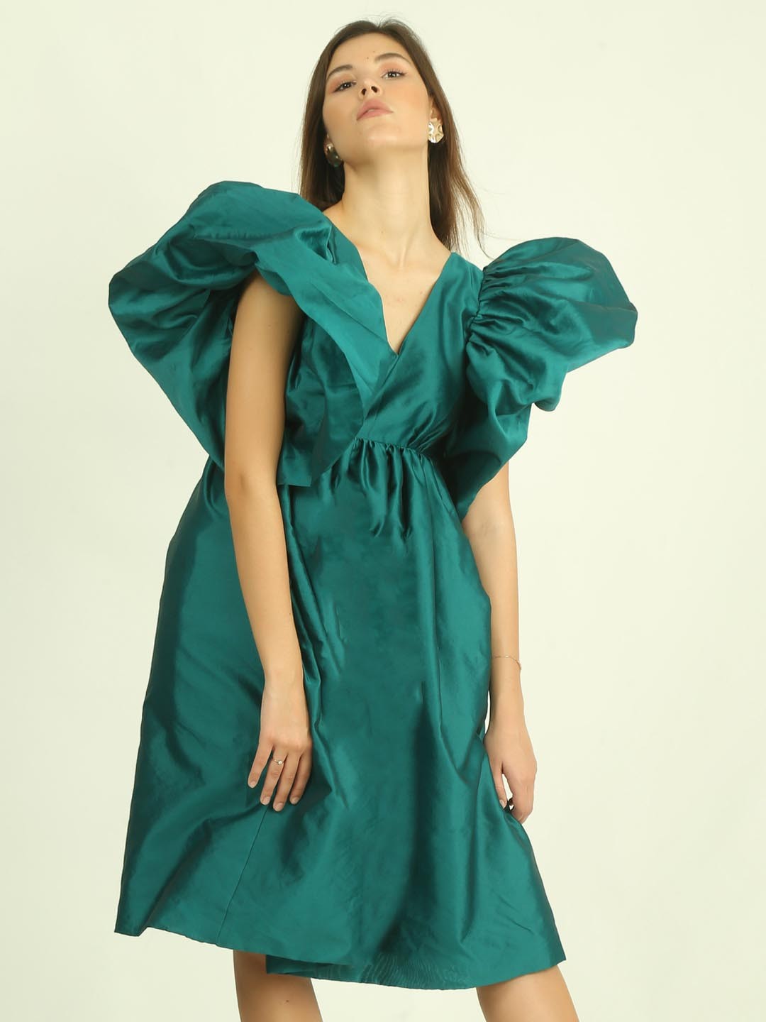 

Dee Monash V-Neck Flutter Sleeve A-Line Dress, Teal