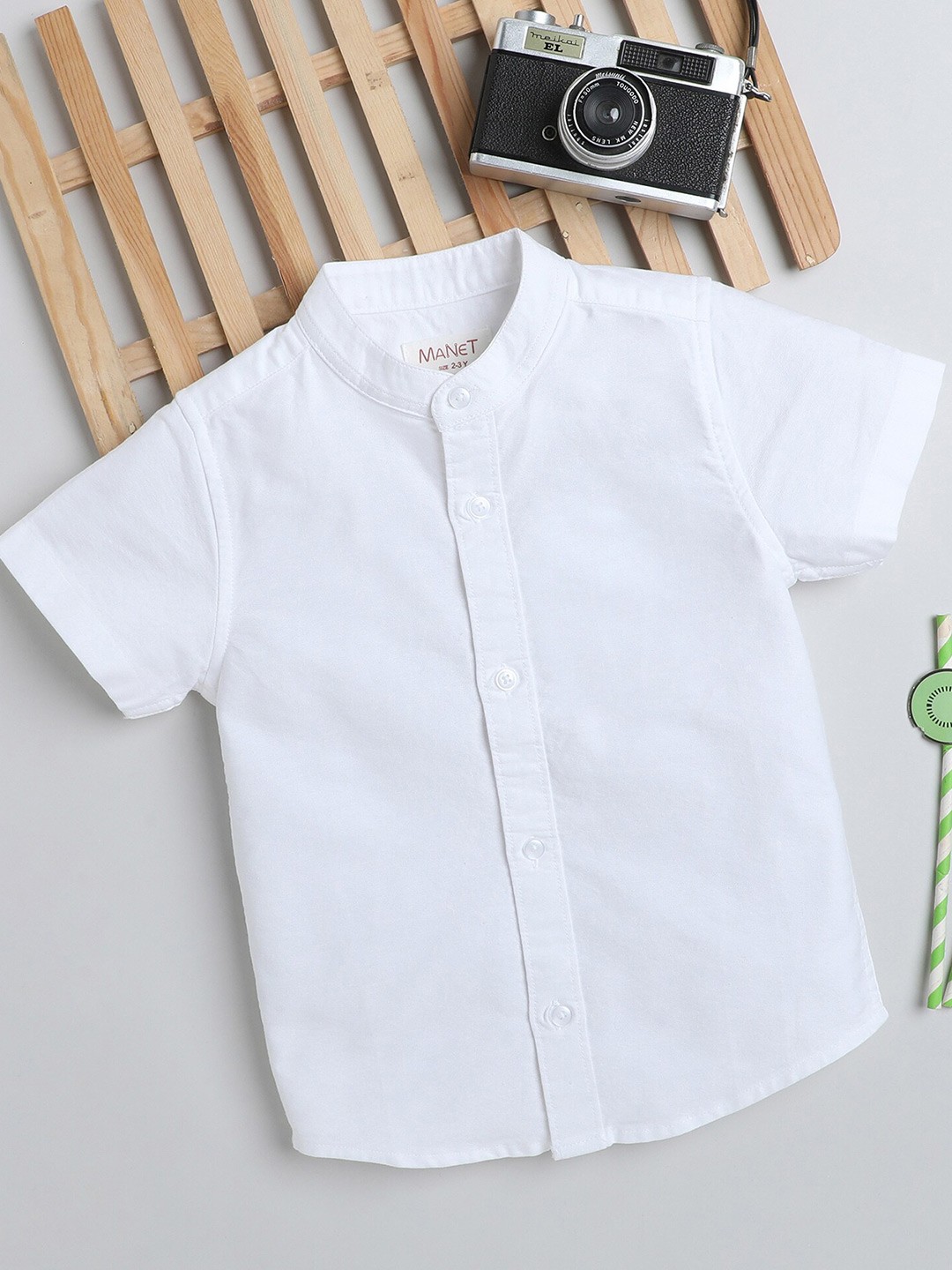 

MANET Boys Band Collar Cotton Casual Shirt, White