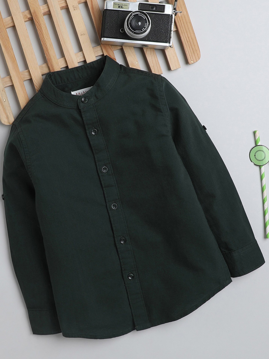 

MANET Boys Spread Collar Cotton Casual Shirt, Green