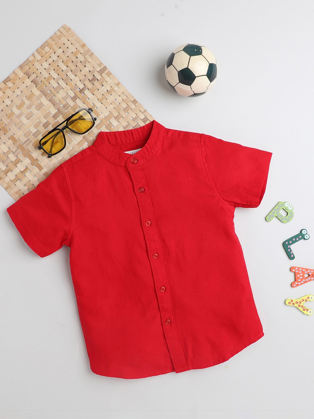 

MANET Boys Spread Collar Cotton Casual Shirt, Red